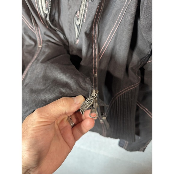 Harley-Davidson Jacket Womens Large Black Pink Stitch Embroidered Winged Logo - Picture 9 of 16